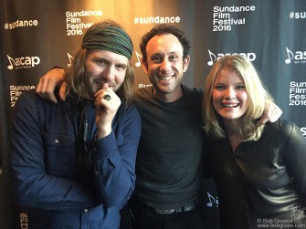 Jan 25 - Park City, UT - Daniel Blue of Motopony, Kris Gruen and singer Peppina, who all record for Motherwest Records, during the Sundance Film Festival after their shows at ASCAP.