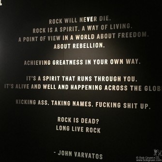 Feb 2 - NYC - John Varvatos quote on display during a very unusual John Varvatos fashion show at his store on the Bowery (the site of the former CBGB).