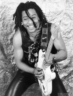 Majek Fashek with guitar at Westbeth Studio in New York City. May 1991