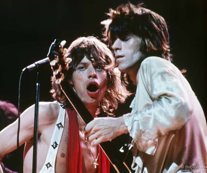 Mick Jagger and Keith Richards, MSG, NYC. July 24, 1972. <p>Image #: C-25 © Bob Gruen