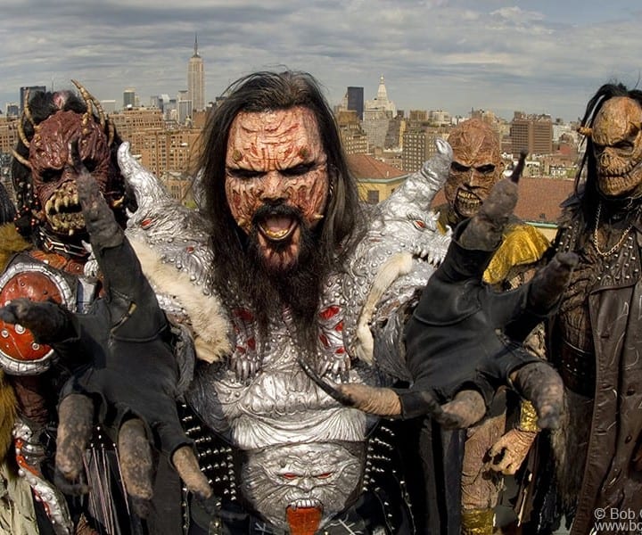 Lordi, Westbeth rooftop, NYC. May 4, 2007. <P>Image #: C-260  © Bob Gruen