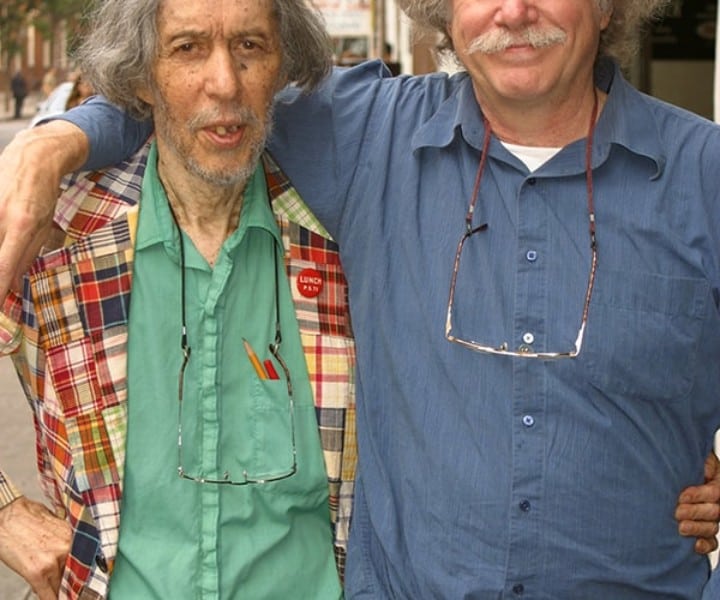 Tuli Kupferberg and Ed Sanders, NYC. July 30, 2003. <P>Image #: C-312  © Bob Gruen