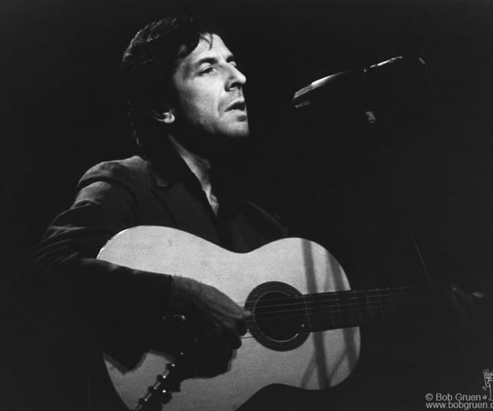 Leonard Cohen, Bottom Line, NYC. November 29, 1974. <P>Image #: R-500  © Bob Gruen