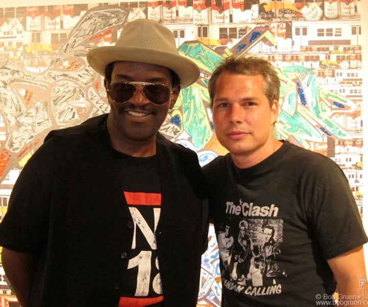June 29 - NYC - Fab Five Freddy showed new paintings at the 151 Gallery on the Bowery and Shepard Fairey came by to see them.