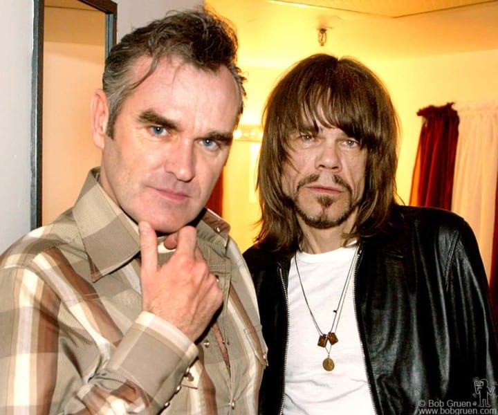 May 6 - NYC - Morrissey and David Johansen pause for a moment between sets at New York's Apollo Theater.