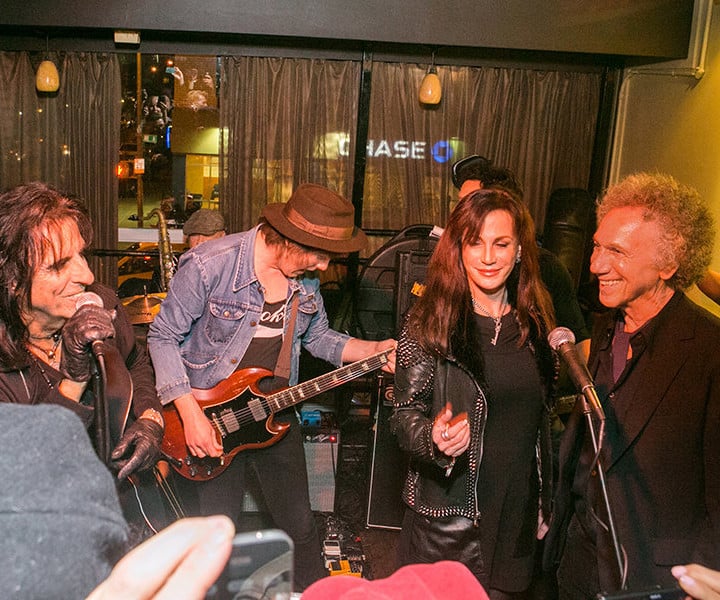 Oct 23 - NYC - My birthday party this year was the best yet! Alice Cooper came and sang 'I'm Eighteen', and insisted I sing backup with his wife Sheryl. See it on Youtube. Photo by David Appel. 