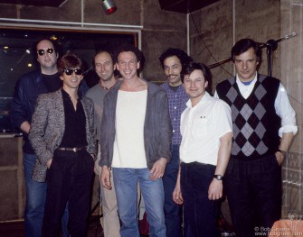 Jeff Gordon, Joe Dalia, an ArtSounds engineer, Bob Gruen Tony Garnier, Brian Koonin & Tony Machine, NYC - 1985