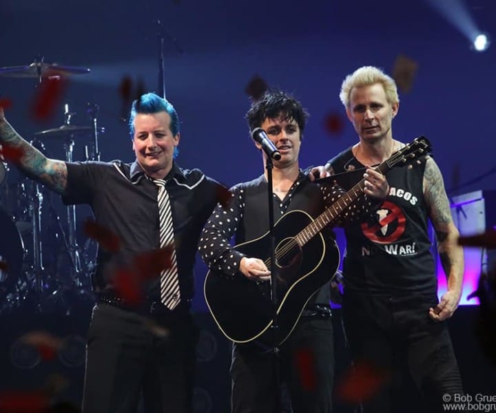 March 15 – Brooklyn – Tre Cool, Billie Joe Armstrong and Mike Dirnt of Green Day on stage at Barclays Center.