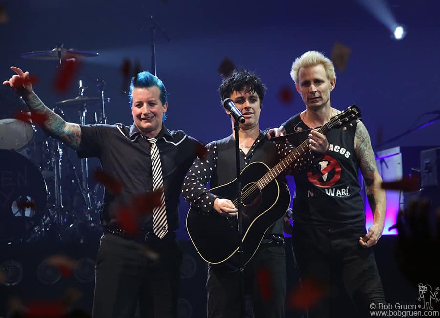 March 15 – Brooklyn – Tre Cool, Billie Joe Armstrong and Mike Dirnt of Green Day on stage at Barclays Center.