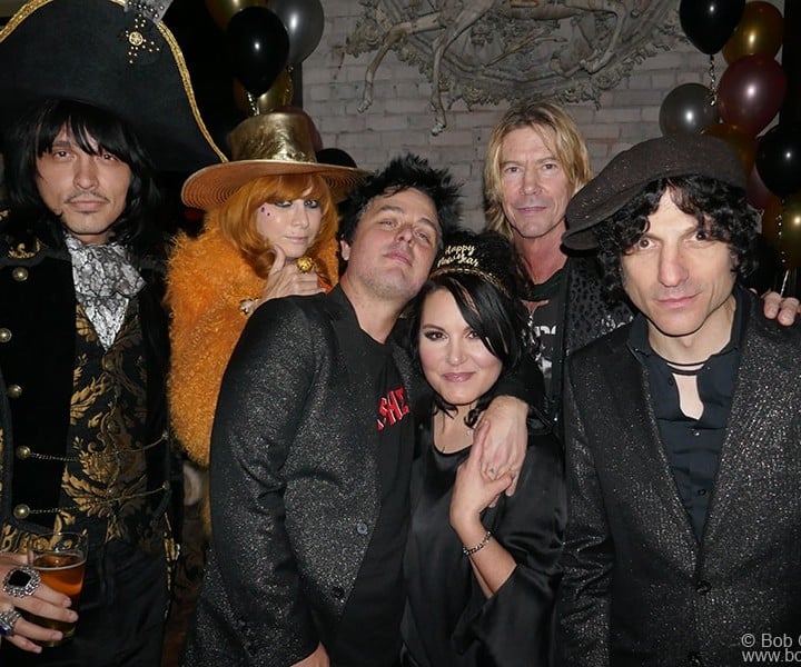 Dec 31 – Los Angeles – J.D. King, Linda Ramone, Billie Joe Armstrong, Adrienne Armstrong, Duff McKagen and Jesse Malin during the New Years Eve party at the No Name club.