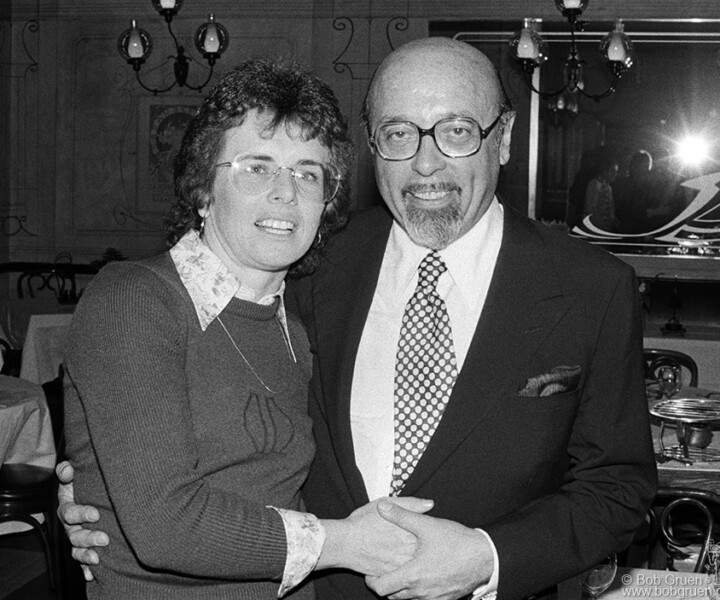 Billie Jean King and Ahmet Ertegun, NYC. February 4, 1976. <P>Image #: ELE18_3-35a_1976 © Bob Gruen