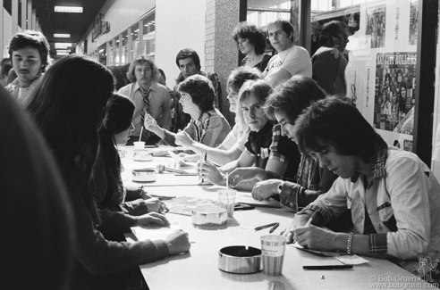 The Bay City Rollers during an album signing in NYC. September 30, 1975. Image #: BCR1_9-4_1975 © Bob Gruen Bay City Rollers, NYC - 1975