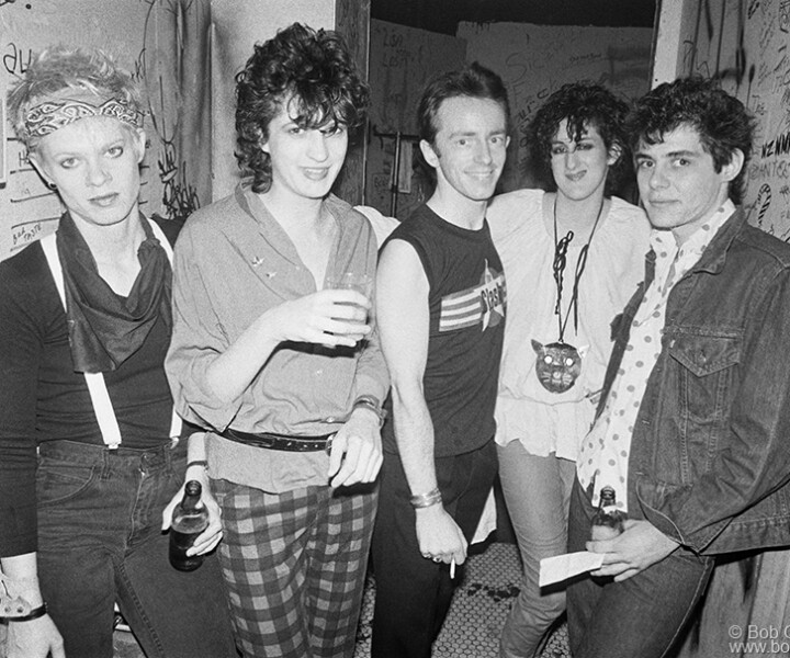 Pat Place, Laura Kennedy, Topper Headon, Cynthia Sley and Dee Pop, Bond’s Casino, NYC. June 1981. <P>Image #: BushTetras681_1-26_1981 © Bob Gruen