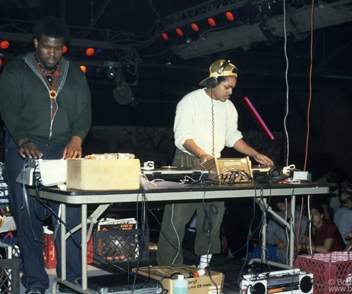 Afrika Bambaataa, Roxy, NYC. April 1983. <P>Image #: Rap483_1983_2 © Bob Gruen 