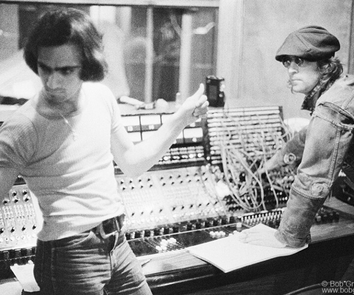 Jimmy Iovine and John Lennon, Record Plant, NYC. 1974. <P>Image #: EM44_1-25a_1974 © Bob Gruen