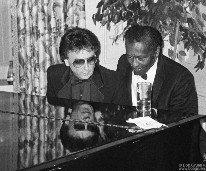 Chuck Berry and Phil Spector, Waldorf-Astoria Hotel, NYC. January 19, 1994. <P>Image #: RRHOF194_1-26_1994 © Bob Gruen