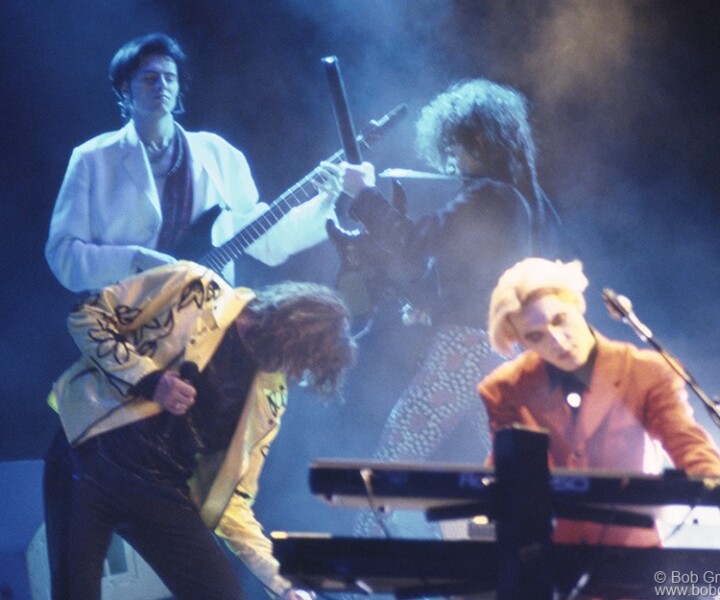 John Taylor, Simon Le Bon, Warren Cuccurullo and Nick Rhodes, Radio City Music Hall, NYC. March 10, 1989. <P>Image #: DuranDuran389_1989_4 © Bob Gruen