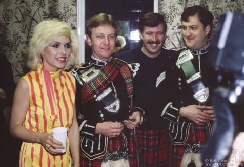 Debbie Harry and Scottish bagpipers, Glasgow - 1979 