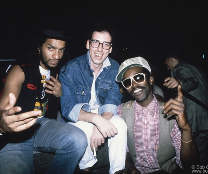 Don Letts, Mick Jones and Fab 5 Freddy, NYC. October 1982. <P>Image #: Clash1082_1982_37 © Bob Gruen