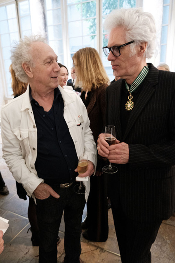 June 11 - NYC - Bob Gruen and Jim Jarmusch after Jim was awarded the French Government honor of Commander of Arts and Letters at Villa Albertine headquarters. (photo by Godlis)