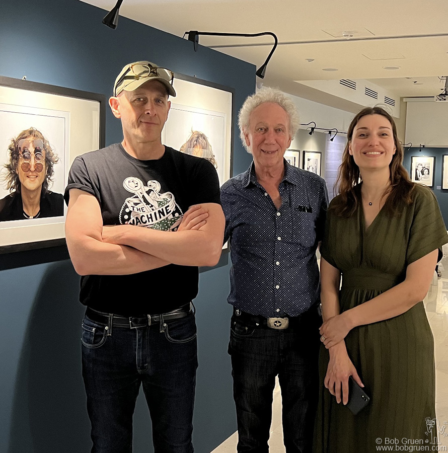 June 19 - Taranto, Puglia, Italy - Bob Gruen with curators Maurizio Guidon and Vittoria Mainoldi who created an amazing exhibition of Bob's photos of John Lennon at the MArTA Museum.