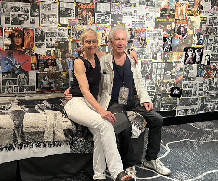 May 9 - Caribbean - Elizabeth Gregory-Gruen and Bob Gruen with Bob’s Teenage Bedroom installation on the Little Steven’s Underground Garage cruise.