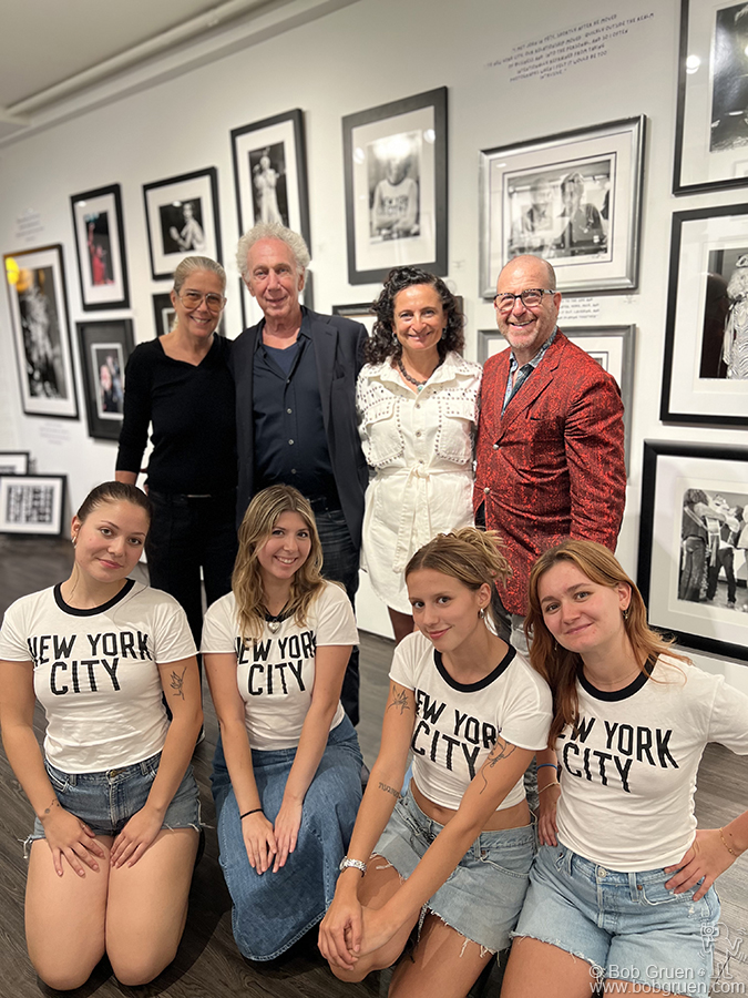 (L-R) Elizabeth Gregory-Gruen, Bob Gruen, Juliet Davey and Brian Liss with gallery assistants during Bob’s exhibit opening at Liss Gallery. Brian likes his assistants to dress the part!