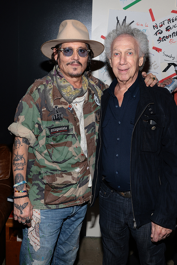 Sept 30 - NYC - Johnny Depp and Bob Gruen during Johnny's “A Bunch Of Stuff” exhibit opening at the Starrett-Lehigh Building. Photo by Dimitrios Kambouris/Getty Images