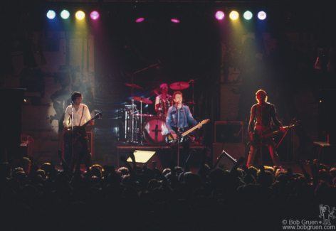 The Clash on stage at Leeds University Union in Leeds, England. October 27, 1977. Image #: Clash1077_1977_25 © Bob Gruen Clash, Leeds - 1977