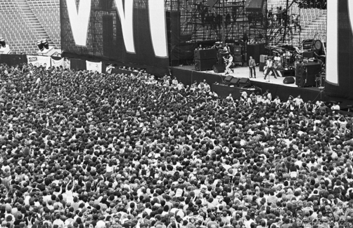 The Clash on stage at Rich Stadium in Buffalo, NY. September 26, 1982. Image #: Clash982_13-12_1982 © Bob Gruen Clash, Buffalo - 1982