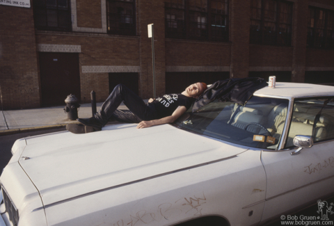 Joe Strummer posing on the streets of NYC. July 1985. Image #: JoeStrummer785_1985_11 © Bob Gruen Joe Strummer, NYC - 1985